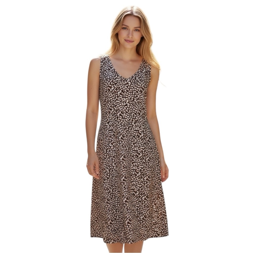 APT.9 Midi Sleeveless Dress, Tie Back with Pockets, Brown/White Abstract, Sz  XL